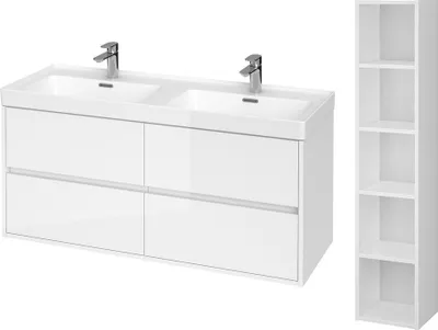 Produktbild von BADLAND Badmöbel Set CREA 120 Waschbecken-Unterschrank mit Hochschrank 140x30x25, Badregal, Weiß