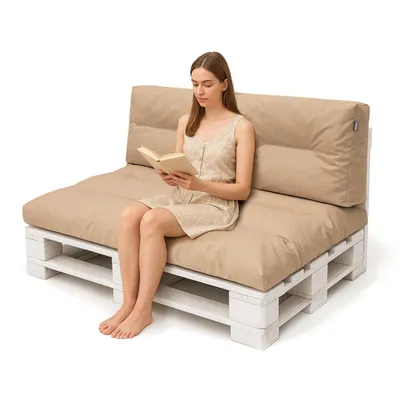 Produktbild von Wasserabweisende Palettenkissen-Set Flora 2-tlg. – 118x79 cm Sitzkissen + 59x45 cm Rückenkissen – Gartenkissen für Europaletten, , farbe beige