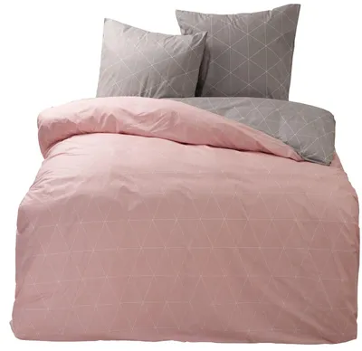 Produktbild von Bettwäsche 100% Baumwolle 240x220 cm Renforce Rosa Raute Grau Weiß Wendefunktion 3 tlg