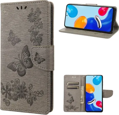 Produktbild von König Design Hülle kompatibel mit Xiaomi Redmi Note 11 / Note 11S Global Kunstleder Handyhülle - Handy Case Grau