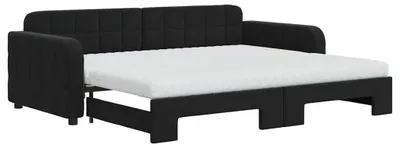 Productafbeelding van vidaXL Dagbed uitschuifbaar met matrassen, zwart, 90x200 cm, fluweel