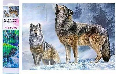 Produktbild von 40x30 Diamanten Malerei Zum Selbermachen DIY Diamond Painting Wölfe im Schnee