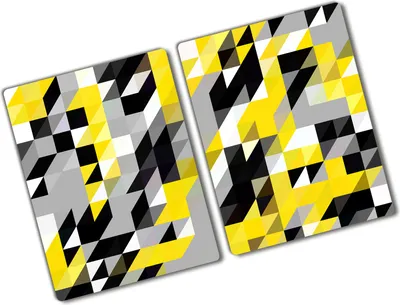 Produktbild von Tulup Glas Herdabdeckplatte - 2x40x52 cm - Glaskeramikkochfeld-Abdeckung Spritzschutz Glasabdeckplatte Kochplattenabdeckung und Schneidebrett - Zweiteilig - Kunst: modern & klassisch - Geometrische Figuren - Gelb
