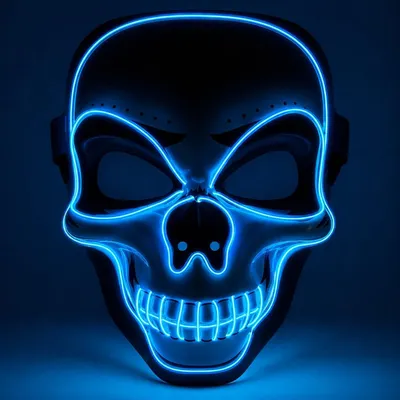 Produktbild von LED Halloween Maske steuerbar – leuchtende Purge Maske mit Fernbedienung für Halloween, Fasching & Karneval, Herren & Damen (LED Skull - Blau)