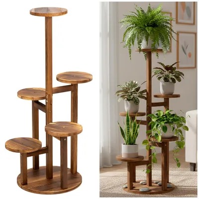Image de Support pour plantes - Étagère à fleurs - Étagère à fleurs en plusieurs niveaux - Bois - 6 niveaux - 87 cm - 25 kg