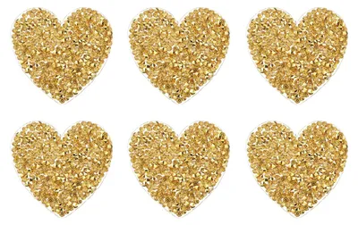 Herz-Patches zum Aufbügeln, 6 Stück, Strass, 5,5 cm, Gold