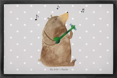 Produktbild von Mr. & Mrs. Panda Schmutzfangmatte Bär Gitarre 50 x 75 cm - Grau Pastell - Geschenk, Türmatte, fußmatte, Fussmatte, Teddy, flurmatte, Outdoor-Matte, Gummimatte