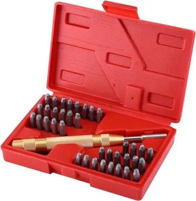 Imagen del producto de Juego de sellos, grabados en frío, de 38 piezas, con diferentes tamaños desde 2 mm hasta 10 mm, para trabajos de precisión