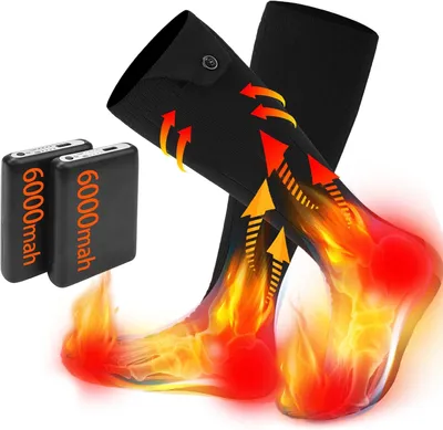 Image de Chaussettes chauffantes pour hommes et femmes - Batterie 5V 6000 mAh - 4 niveaux de chaleur - Noir
