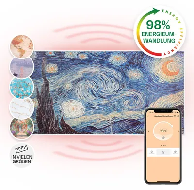 Produktbild von Klarstein Infrarotheizung mit Thermostat, 700W Elektroheizung, Smart Home Bild-Infrarotheizung zur Wandmontage, IR mit IoT/WiFi App-Control, Feuchtraum Flach-Heizkörper, CO2-Freie Wand Heizung