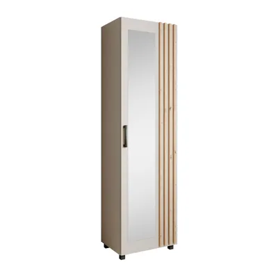 Produktbild von Garderobenschrank LIVIA Kaschmir – Flur-Hochschrank mit Spiegel, Lamellen in Eiche Artisan, Universell links/rechts montierbar