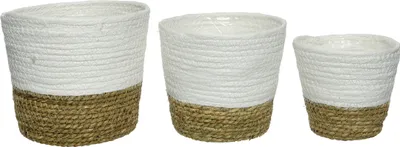 Obrázek produktu pro Květináč tkaný z mořské trávy 13-17cm příroda / bílá sada 3 ks