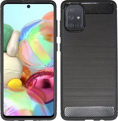 Produktbild von cofi1453® Silikon Hülle Bumper Carbon kompatibel mit SAMSUNG GALAXY A71 A715F Case TPU Soft Handyhülle Cover Schutzhülle Schwarz