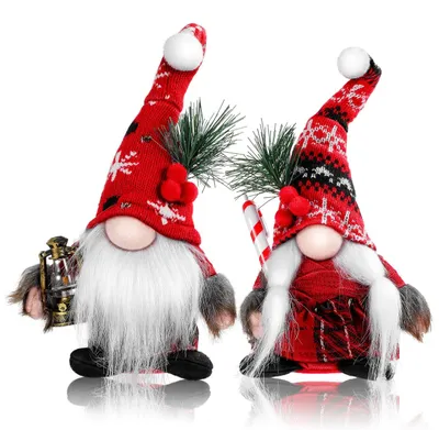 2er-Set Plüsch-Weihnachtszwerge mit Schneeflocken, Polyester, 21 cm
