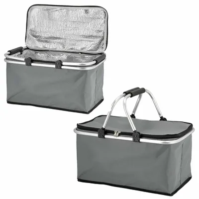 Produktbild von 2er Set Thermo Einkaufskorb 30l Kühltasche Thermokorb Faltbar Einkaufstasche Faltkorb mit Kühlfunktion 46x23x27cm Isolierkorb Kühlkorb Grau