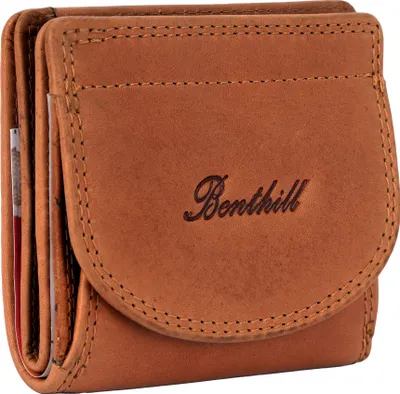 A close-up, studio shot of a brown leather wallet.