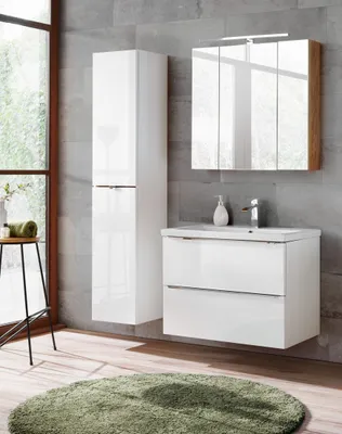 Produktbild von Badmöbel Set 4-tlg Badezimmerset PERUGIA Weiss inkl.Waschbecken 80cm