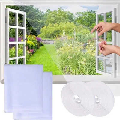 Produktbild von Famanu Insektenschutzgitter für Fenster, 150 x 180 cm, zuschneidbar, mit selbstklebendem Klettband