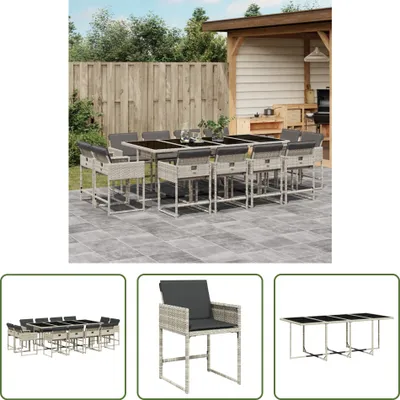 Produktbild von The Living Store 13-tlg. Garten-Essgruppe mit Kissen Hellgrau Poly Rattan
