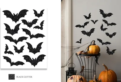 Produktbild von Wandaufkleber Dekoration Ornament GLITTER Schwarz Halloween Fledermäuse