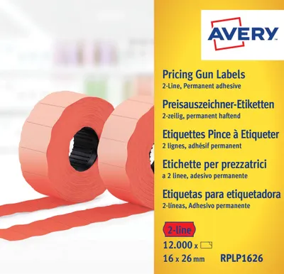 Produktbild von Avery Zweckform RPLP1626 - Papier - permanenter Klebstoff - perforiert - Rot - 26 x 16 mm 12000 Etikett(en) (10 Rolle(n)