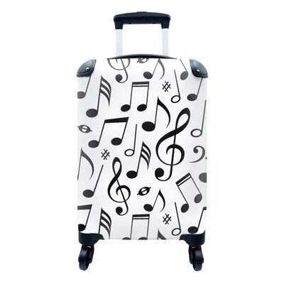 Produktbild von MuchoWow® Koffer Handgepäck Trolley Rollkoffer Kleine Reisekoffer mit 4 Rollen - Musik - Muster - Schwarz und Weiß - Cabin Size < 55x40x23 cm & 55x40x20 cm - Fotokoffer - Kabinenkoffer - Boardgepäck - Reise-Box - Reisekoffer - Reisegepäck - Koffer mit Bild - Trolley für Kinder