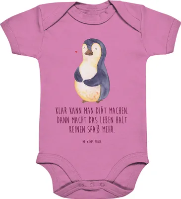 Produktbild von Mr. & Mrs. Panda Babybody Pinguin Diät 12. - 18. Monat - Bubble Gum Pink - Geschenk, Kurzarmbody, babykleidung body, kurzarm, Babystrampler, Strampler Baby, Motivation