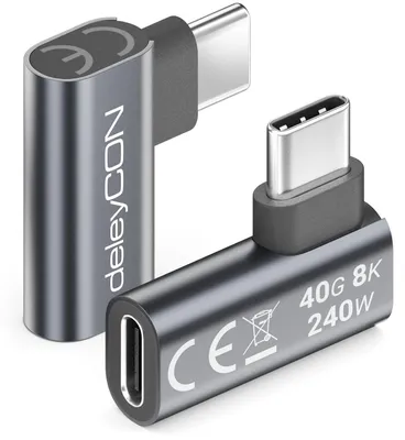Produktbild von deleyCON USB-C Winkeladapter 90 Grad flach, 40Gbps, 240W, USB 4.0, 2 Stück