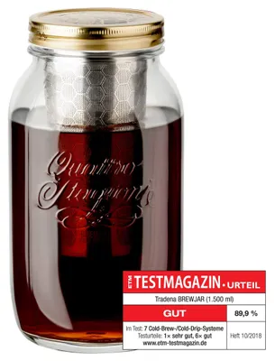 Cold Brew Kanne 1500 ml, Glas, Edelstahlfilter, für Kaffee & Tee