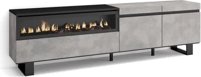 Produktbild von TV-Schrank, Lowboard, 200x35x57cm, Für TV-Geräte bis zu 80", Elektrokamin. Zementgrau