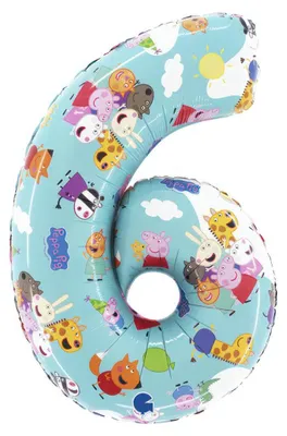 Zdjęcie produktu dla Balon Foliowy Cyfra 6, Świnka Peppa, 66 cm Grabo