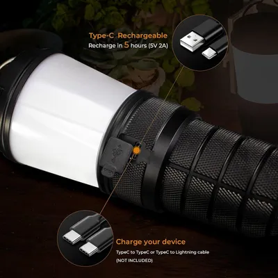 Zdjęcie produktu dla Lampa kempingowa - Przenośna lampa LED - Regulowana jasność - Zasilana akumulatorami litowo-jonowymi (4 szt.) - Ładowalna
