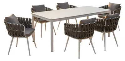 Produktbild von KAWOLA Gartenmöbel Set LUSHA 7-tlg. Stahl dunkelgrau