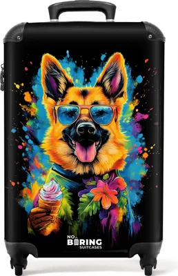 Produktbild von NoBoringSuitcases.com® Koffer Handgepäck Trolley Rollkoffer Kleine Reisekoffer mit 4 Rollen - Sommerhund mit buntem Graffiti - Cabin Size < 55x40x23 cm & 55x40x20 cm - Fotokoffer - Kabinenkoffer - BoardgepäckHandgepäck Koffer 55x35x20 cm, 36L,