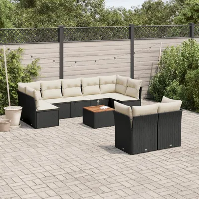 Produktbild von Design 10-tlg. Garten-Sofagarnitur mit Kissen Schwarz Poly Rattan, Gartenmöbel-Sets 2024 Neu