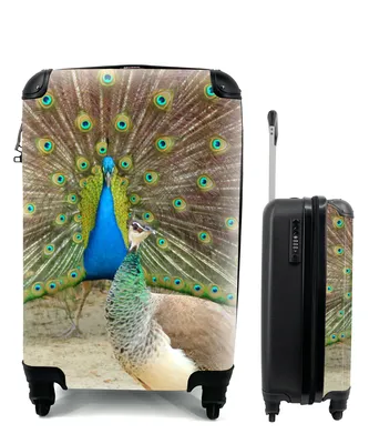 Produktbild von MuchoWow® Koffer Handgepäck Trolley Rollkoffer Kleine Reisekoffer mit 4 Rollen - Pfaue - Vögel - Federn - Cabin Size < 55x40x23 cm & 55x40x20 cm - Fotokoffer - Kabinenkoffer - Boardgepäck - Reise-Box - Reisekoffer - Reisegepäck - Koffer mit Bild - Trolley für Kinder
