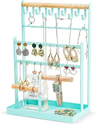 Produktbild von Famanu Schmuckhalter mit 15 Haken und 40 Löchern - Schmuckorganizer für Halsketten und Armbänder