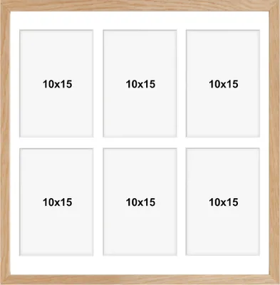 Produktbild von aFFa frames Tisar, Bilderrahmen aus Holz, Acrylglasfront, Mehrfach Bilderrahmen, Bildergalerie, Fotogalerie mit Passepartout, 6 Foto-Ausschnitten für 6 Fotos 10x15 cm Beige, 40x40 cm