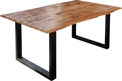 Produktbild von Esstisch Baumkante Massiv Mango naturfarben 160 x 85 schwarz U-Gestell DORA