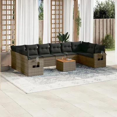 Produktbild von 11-tlg. Garten-Sofagarnitur mit Kissen Grau Poly Rattan 3257068