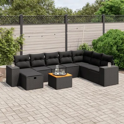 Produktbild von Möbel 9-tlg. Garten-Sofagarnitur mit Kissen Schwarz Poly Rattan - Gartenmöbelgarnituren 3265206