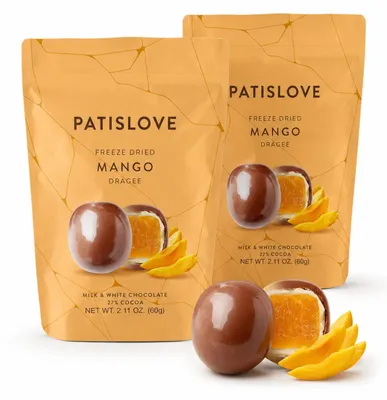 Image de Patislove, mangue enrobée de chocolat suisse lyophilisée – Lot de 2 (2 × 60 g)
