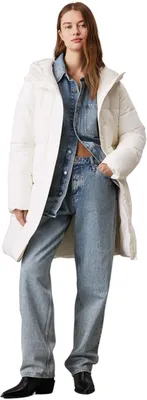 Produktbild von Calvin Klein Damen Mantel Logo Belt Long Puffer mit Gürtel, Weiß (Ivory), M