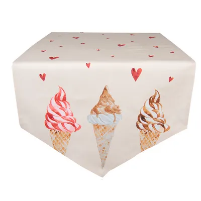 Produktbild von Clayre & Eef Tischläufer 50x160 cm Beige Rosa Baumwolle Eis