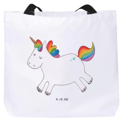 Produktbild von Mr. & Mrs. Panda Tote Bag Einhorn Happy - Weiß - Geschenk, Lächeln, Unicorn, Beutel, Reisetasche, Einhörner, Tasche, Strandtasche, Laptoptasche, Freude, Fröhlich