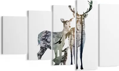 Produktbild von Bild auf Leinwand - Leinwandbild - Deer Familie Wildheit Illustration - 100x60cm - Wand Bild - Wanddeko - Leinwanddruck - Bilder - Kunstdruck - Leinwand bilder - Wandkunst - EG100x60-3184