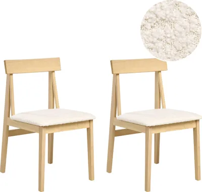 Produktbild von BELIANI Esszimmerstuhl 2er Set Hellbraun Holz mit Hellbeiger Bouclé-Sitzfläche mit Lehne Ohne Armlehnen Retro Design Teddy-Optik Holzstuhl