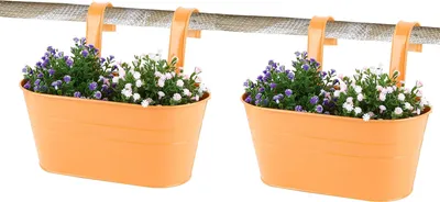 Immagine prodotto di 2 vasi da fiori sospesi, vasi da fiori da appendere con ganci rimovibili, vasi da balcone per balcone, giardino, parete, interni ed esterni, colorati, arancione