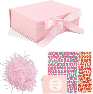 Produktbild von Premium Geschenkbox mit Magnetischer Abdeckung und Accessoires - Ideal für Hochzeit, Geburtstag, Weihnachten - Rosa-Gefärbte Geschenkverpackung mit Aufklebern, Bändern und Scheren