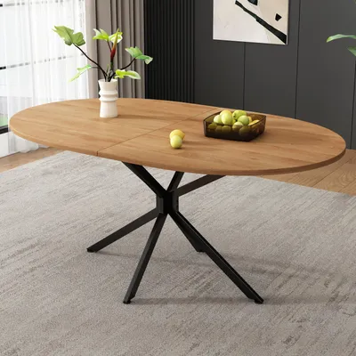 Productafbeelding van Eettafel 120 x 80 x 75,5 cm, ovaal, tafelblad van MDF met metalen poten in kruisvorm, naturel, geschikt voor 4-6 personen, draagvermogen tot 150 kg, glad en gemakkelijk schoon te maken oppervlak